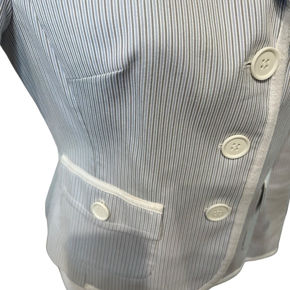 LOFT Long Sleeve Three Button Cotton Fully Lined Blazer Blue White Tan Size 6 - Picture 6 of 15
